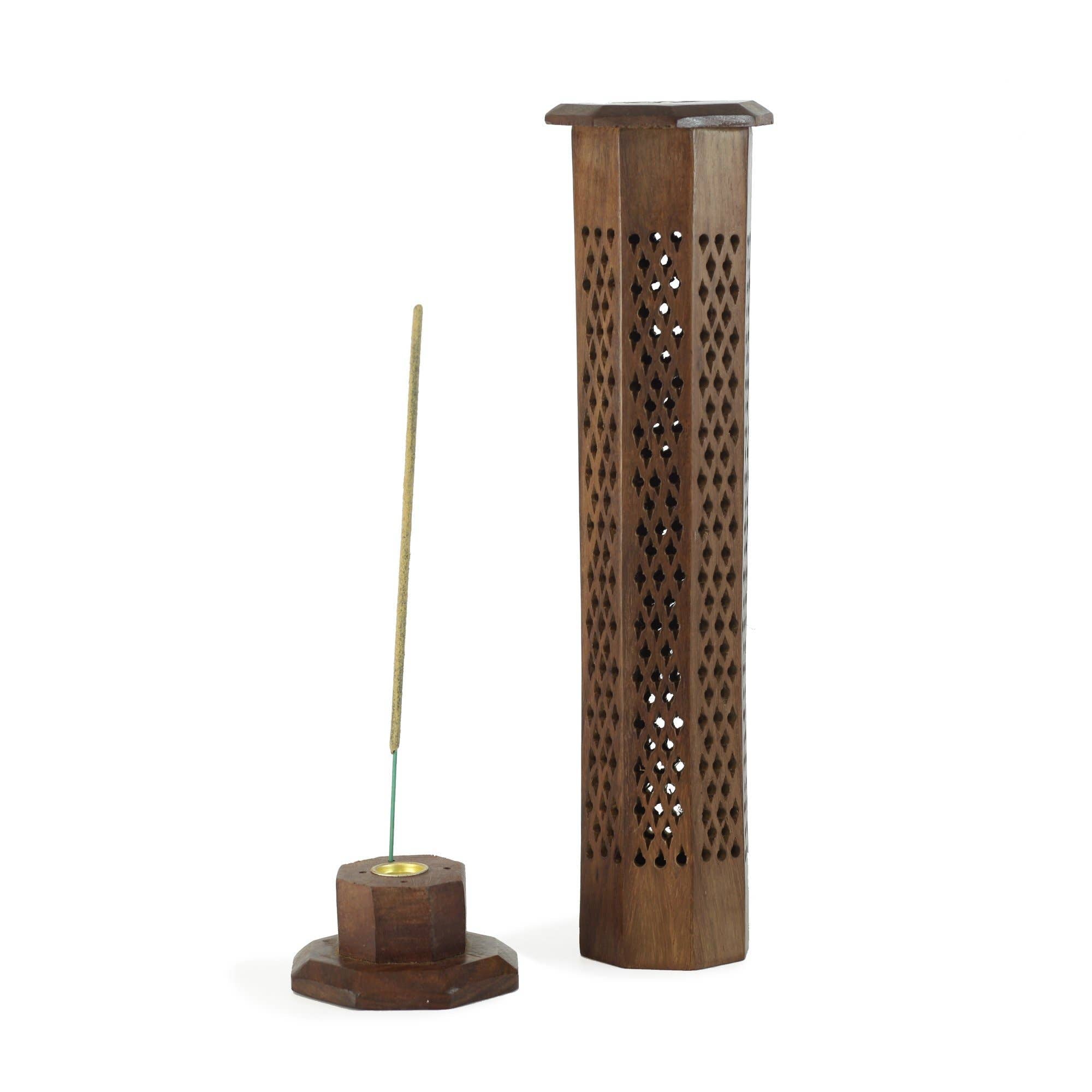 Wooden Decorative Handcarved Tower Incense Burner - 12" - Bauer USAWooden Decorative Handcarved Tower Incense Burner - 12"DC - OMSutra